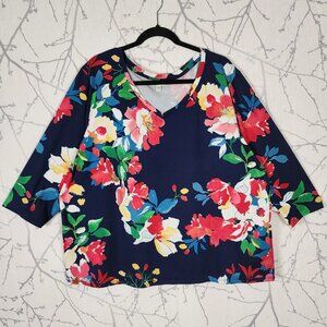 The Pioneer Woman Navy Colorful Floral Stretch Knit V-Neck Top